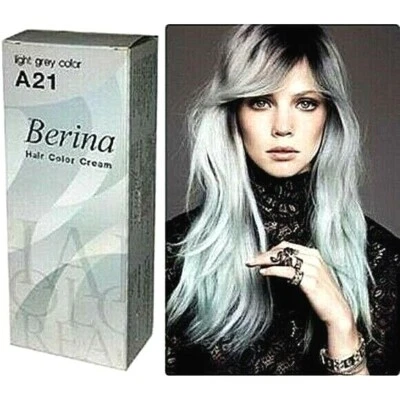 2x Berina Hair Colour A21 Light Grey Smokey. Grey Silver Colour Cream Dye Perman - Image 1 of 4