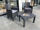 3pc Outdoor Garden Furniture Cushioned Grey Rattan Conversation Set. Bistro