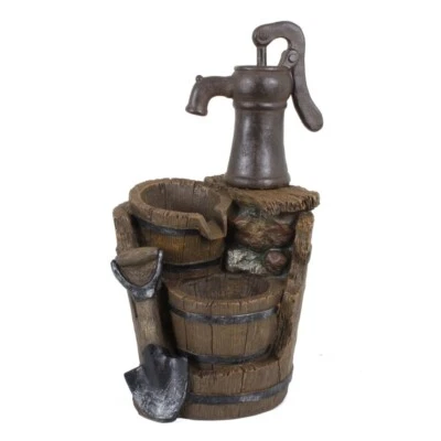 59cm Brunnen Holz Stein Optik Wasserspiel Springbrunnen Kaskaden Garten - Bild 1 von 2