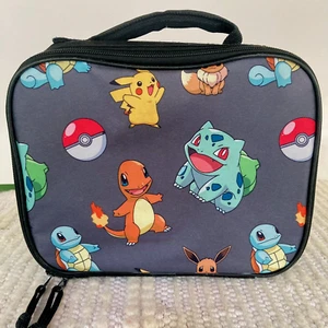 Bioworld Pokemon Lunch Box Bag Zip Pikachu Squirtle Eevee Bulbasaur 2019 Black - Picture 1 of 9
