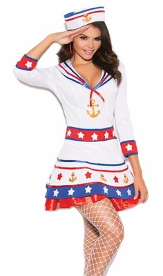 Disfraz de marinero patriótico vestido mangas babero ancla estrellas sombrero blanco 99002 pequeño Foto 1 de 4
