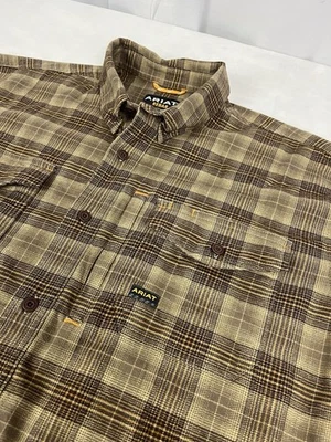 Camisa Ariat Rebar Manga Larga Hombre Grande Marrón Franela a Cuadros Trabajo al Aire Libre Foto 1 de 4
