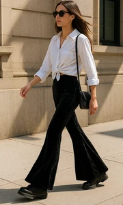 Pantalón Legging Mujer Negro Terciopelo Aplastado Acampanado Campana Parte Inferior Gótico M Cintura Alta - Imagen 1 de 10