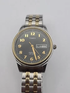 Timex Watch Men Grey Dial Silver Gold Tone Indiglo New Battery Working - Picture 1 of 12