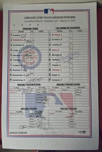 2025 Lineup Card 11x17 Chicago Cubs VS. LA Dodgers Signed 28 Signatures JSA - Picture 1 of 9