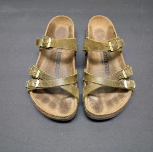 BIRKENSTOCK "Franca" 38 / 7,5 jadegrün geöltes Leder Sandalen Used Schnalle - Bild 1 von 5