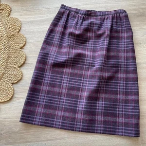 Vintage 80's Pendleton 0Women's Large Purple Plaid Virgin Wool Midi Skirt READ - Picture 1 of 8