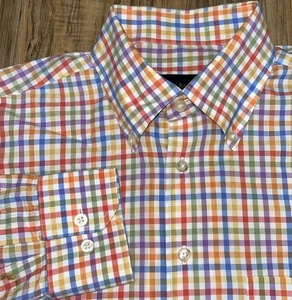 Camisa Scott Barber con botones para hombre mediana a cuadros de guinga manga larga - Imagen 1 de 6