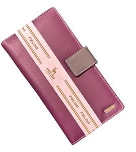 Cartera de cuero genuino para mujer con tarjetero de 7 cheques monedero, púrpura, Felda - Imagen 1 de 6
