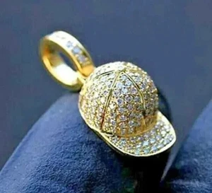 Ciondolo solo tappo moissanite taglio tondo 1,50 ct placcato oro giallo 14 carati - Foto 1 di 5
