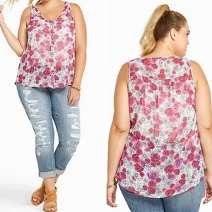 NWT Torrid Pink White Chiffon Floral Print Button Front Tank Top Size 5X Hi-Low - Picture 1 of 10