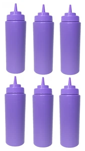 6 Pack Purple 16oz Squeeze Bottles Wide Mouth Condiment Sauce Dressing Dispenser - Picture 1 of 1