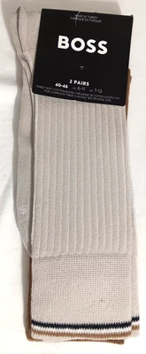 HUGO BOSS Ivory Brown Cotton Light Rib Crew Dress 2-Pack Socks Size 7-13 NEW $20 - Image 1 of 4