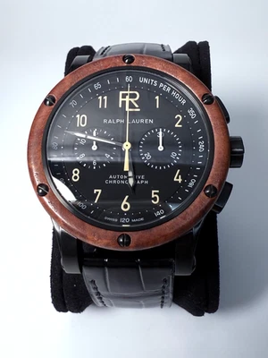 Ralph Lauren Automotive Chronograph Watch- Swiss Made, Black Dial, Leather Strap - Image 1 of 4