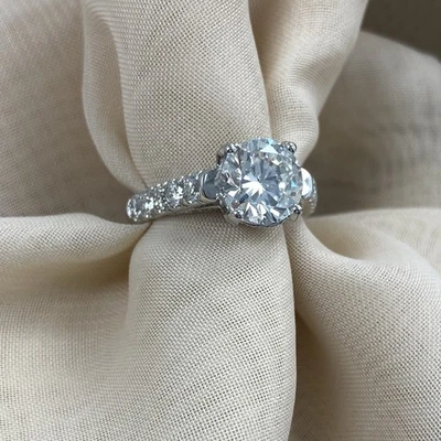 GIA Round 4 Prong Diamond Engagement 3.02 TCW Ring 18k White Gold - Image 1 of 4