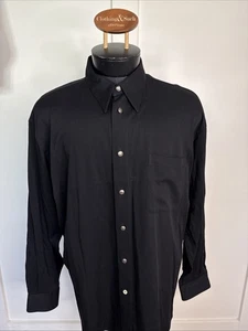 ACORN by Bob Goldfeder Black Sz L Long Sleeve Dress Shirt Metal Buttons Viscose - Picture 1 of 5