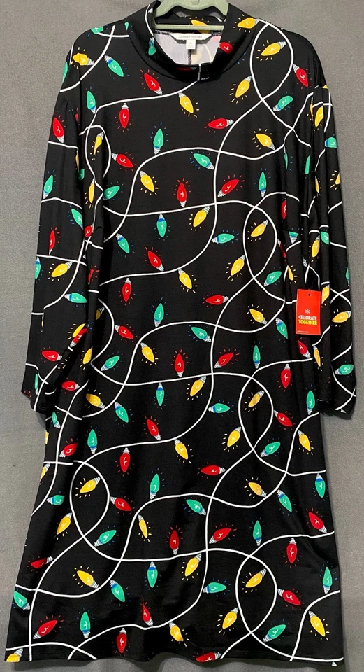 Nuevo con etiquetas Vestido Wms Plus Celebrate Together Navidad Luces centelleantes Cuello Simulado Talla 5X Foto 1 de 1