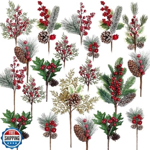 Sggvecsy 20 Pack 10 Kinds Artificial Christmas Picks Assorted Red Berry Picks - Picture 1 of 5