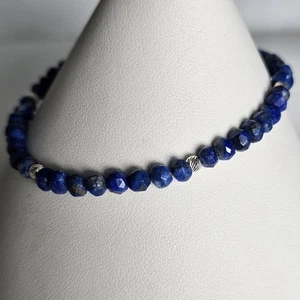 925 Sterling Silber & Lapislazuli facettierte Edelstein Perlen Armband - Bild 1 von 7