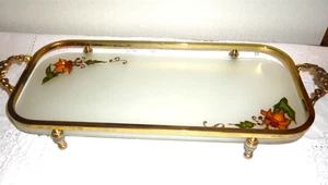 Serviertablett Likörtablett  Messinggestell satiniert vintage  Glas - Bild 1 von 5
