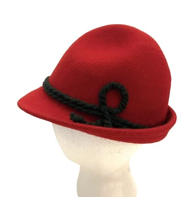 复古原装 Faustmann 羊毛红色毛毡盖茨比 Cloche 尺寸 53/20 英寸帽子德国 — 第 1/4 张图片