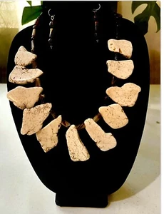 Bold & Beautiful Brown Howlite Freeform Gemstone Beads Necklace & Earring Set - Picture 1 of 4