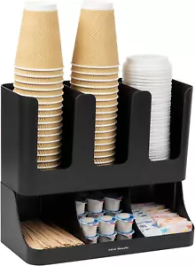 6 Compartment Upright Breakroom Coffee Condiment and Cup Storage Organizer Black - Picture 1 of 12