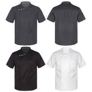 Men's Short Sleeve Collar Chef Coat Jacket Canteen Restaurant Kitchen Uniform - Picture 1 of 23
