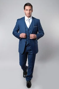 Men's Business Church 3 Piece Vest Notch Lapel Solid Modern Classic Fit Suit - Picture 1 of 31