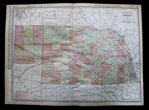 RAND MCNALLY COMMERCIAL ATLAS MAP PAGE OF NEBRASKA 1913 WITH RAILROAD LINES - Picture 1 of 5