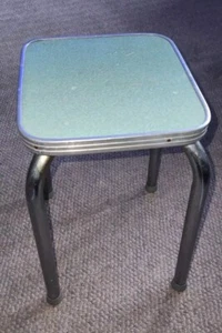 VTG Mid Century Modern MCM Step Stool Chrome Edge Laminate Blue Square Top - Picture 1 of 11