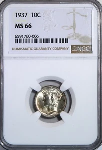 1937 Mercury Dime 10c NGC MS66 Light Toning - Picture 1 of 8