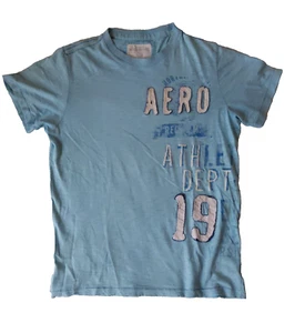 Aeropostale T-Shirt, Größe M, Grunge, 3D-Buchstaben bestickt Logo, hellblau - Bild 1 von 6