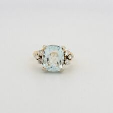 Vintage 14k Yellow Gold Oval Aquamarine accent diamonds statement Ring size 6.5