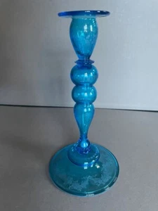 1920s Steuben RARE engraved Celeste Blue hand-blown art glass candlestick 10" - Picture 1 of 11