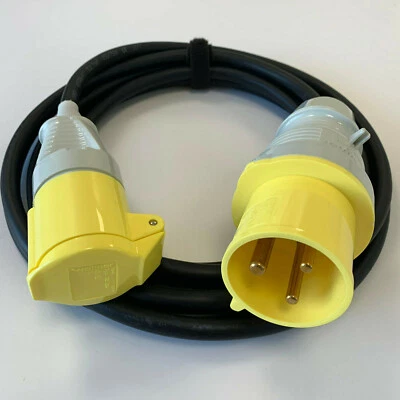  32amp Plug - 16a Socket Yellow 110v H07RN-F Jumper Adaptor Generator Site Lead  - Image 1 of 4