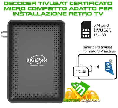 Decoder Ricevitore Satellitare Certificato Tivusat HD Con Scheda Tessera Tv Sat - Immagine 1 di 4