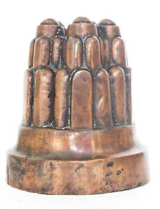 ANTIQUE VICTORIAN COPPER JELLY MOULD 5 TURRETS, SANDCASTLE SHAPE, MARKED, 5 1/4"