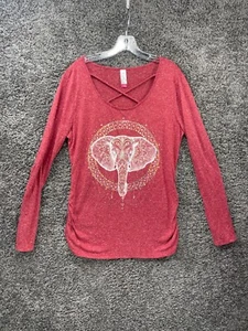 No Boundaries Elephant Shirt Womens XL Pink Criss Cross Scoop Neck Pullover - Picture 1 of 13