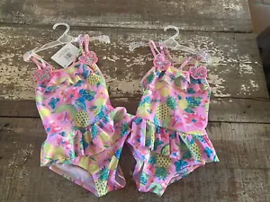 NWT Pink Tropical Girls SZ 3T 4T One-Piece Bathing Swim Suit Butterfly Floral - Picture 1 of 5