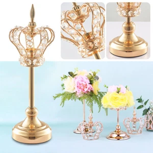 Candlestick Gold Crown Candle Holder Elegant Wedding Centrepiece Long Stand SML - Picture 1 of 14