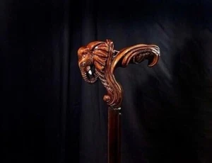 Hand Carved Elephant Head Handle Wooden Walking Stick Handmade Walking Cane - Picture 1 of 3