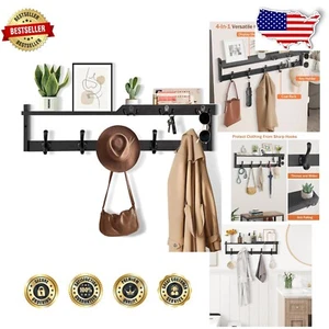Durable Lacquered Wall Coat Rack with Shelf, Hooks & Mail Organizer - Rustic - Picture 1 of 8