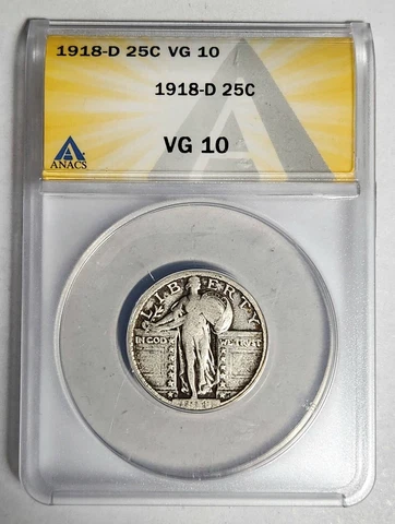 1918 D Standing Liberty Quarter ANACS VG-10 Cover