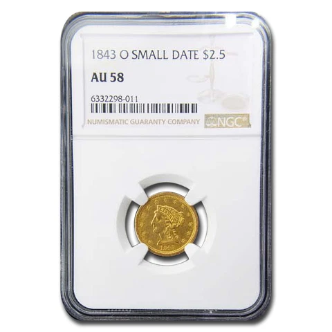 1843-O $2.50 Liberty Gold Quarter Eagle AU-58 NGC (Small Date) - SKU#162517 Cover