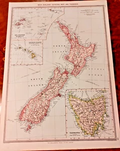 New Zealand General Map Sandwich Islands Fiji Samoa Tasmania George Philip Print - Picture 1 of 1