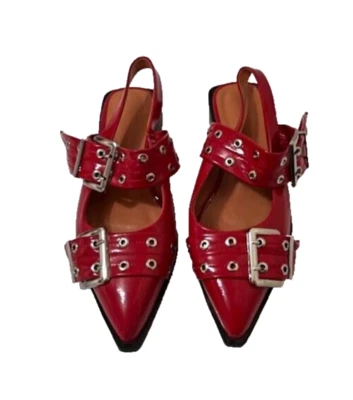 RED & SILVER BUCKLE BALLET FLATS SLINGBACK SIZE 9.5 US COMFORTABLE POINTED TOE - Image 1 of 4