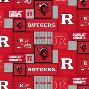 Rutgers University Scarlet Knights Patchwork Fleece Fabric-Fleece Blanket Fabric - Picture 1 of 1