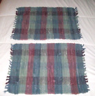 Matching pair (2) woven rag rug country style place mats 19"x 12" blue wine NICE