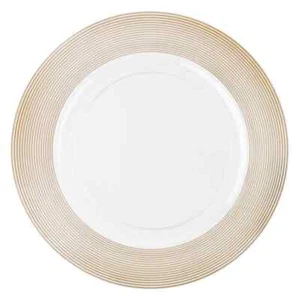13" inch Round White Plastic Charger Plates with Rope Textured Gold Rim 32pcs - Picture 1 of 2